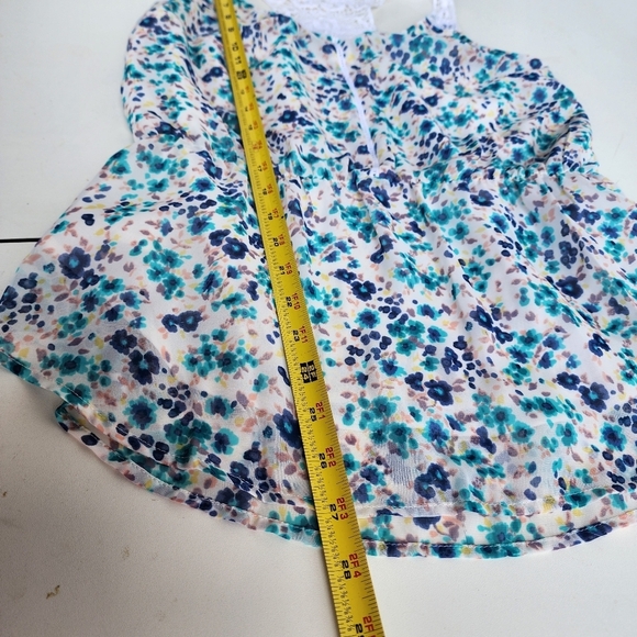 LC LAUREN CONRAD Crochet Racerback Floral Top White Blue Women’s Top Sheer Sz S - Picture 10 of 13
